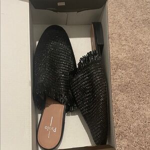 Women's Black Woven Mules